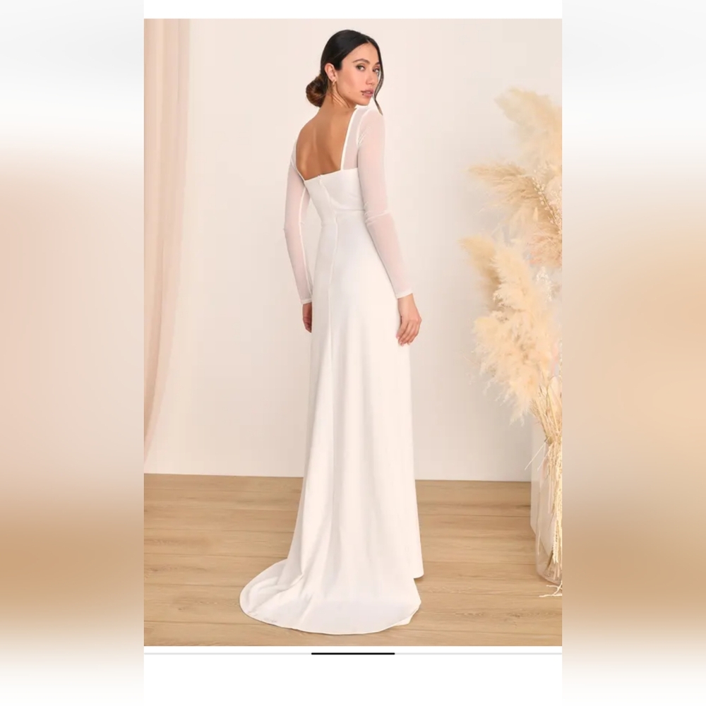 Lulus Lovingly Yours White Mesh Long Sleeve Maxi Bridal Wedding Dress - Picture 3 of 15